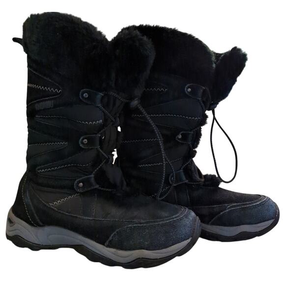 KHOMBU Tall Black Suede Leather & Faux Fur Lined 12" Boots Women's Size 7 US Ski - Picture 2 of 9